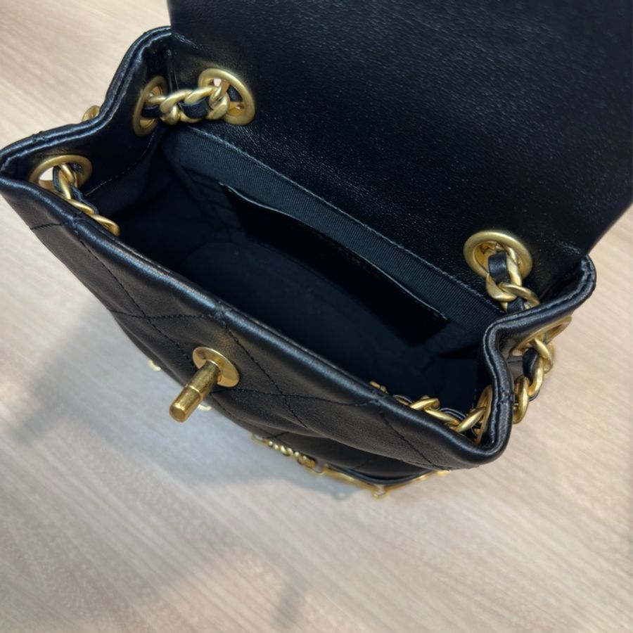 Chanel 香奈兒金幣後背包 鏈條後背包晶片款 附購證 小背包 鏈條包 小牛皮金屬黑-4