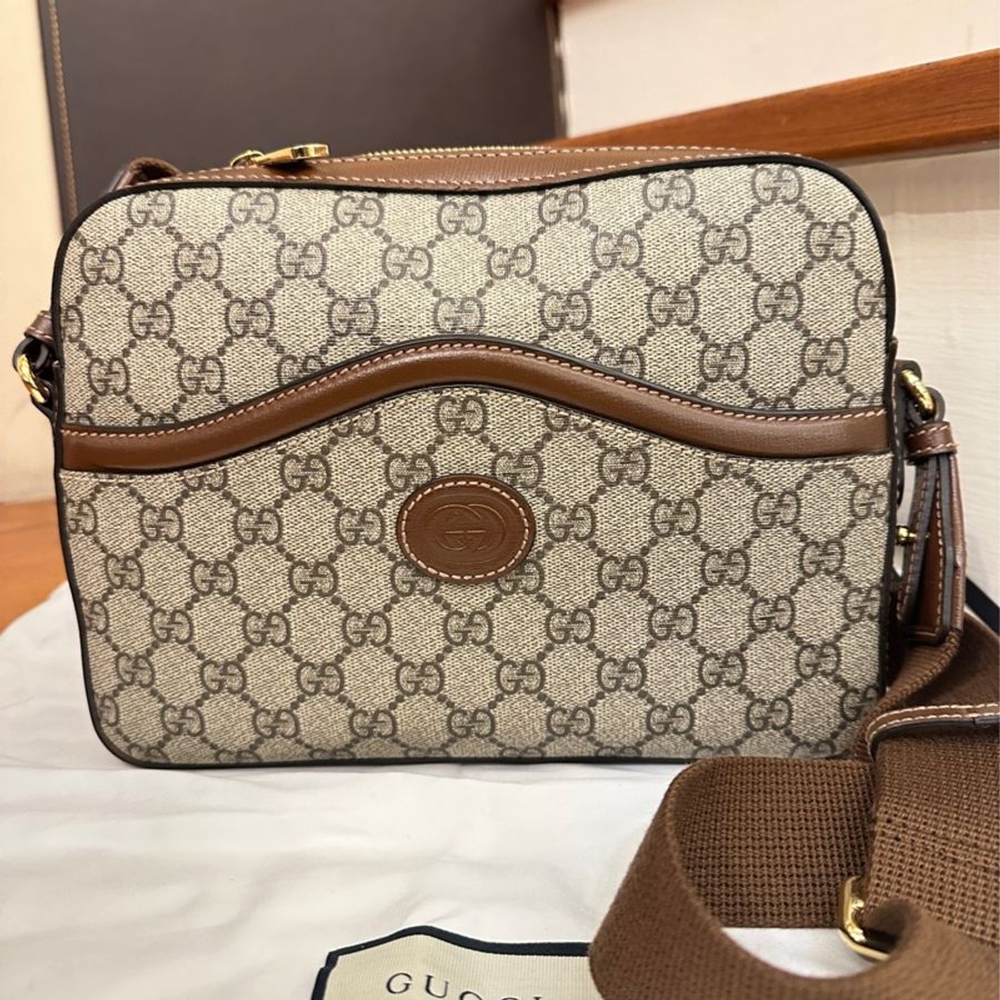 GUCCI 咖PVC橫式斜背包-0