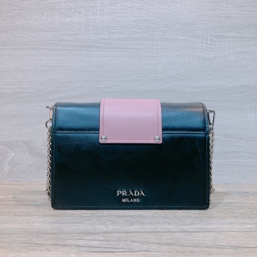 PRADA 鏈條包 水晶包 黑色粉紅色牛皮CITY CALF LEATHER AND CRYSTAL RIBBONS-1