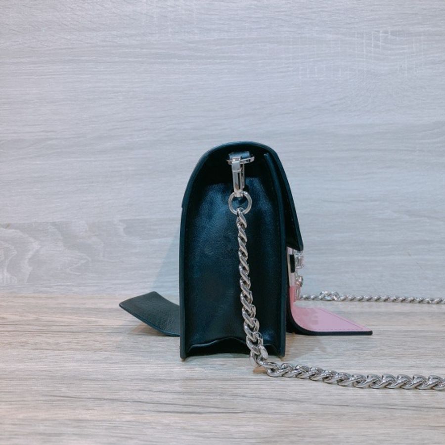 PRADA 鏈條包 水晶包 黑色粉紅色牛皮CITY CALF LEATHER AND CRYSTAL RIBBONS-3