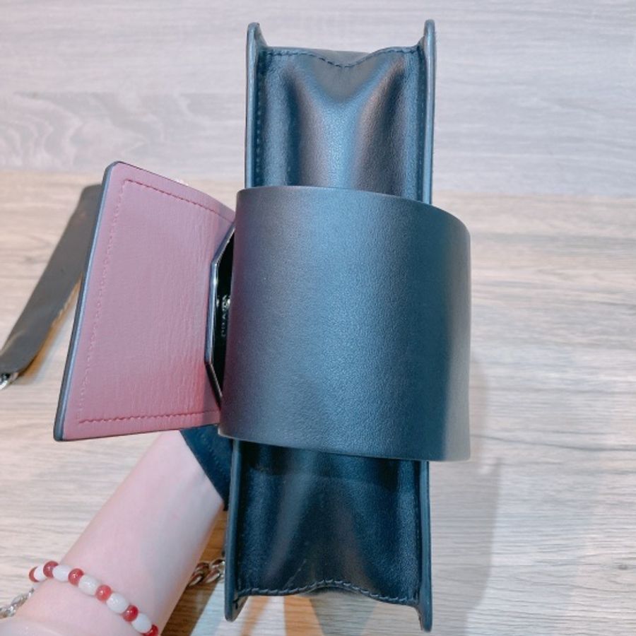 PRADA 鏈條包 水晶包 黑色粉紅色牛皮CITY CALF LEATHER AND CRYSTAL RIBBONS-4