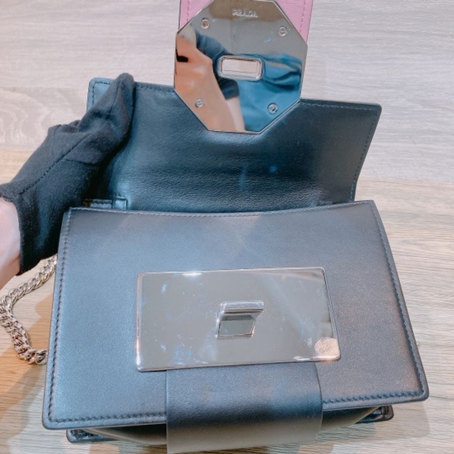 PRADA 鏈條包 水晶包 黑色粉紅色牛皮CITY CALF LEATHER AND CRYSTAL RIBBONS-6