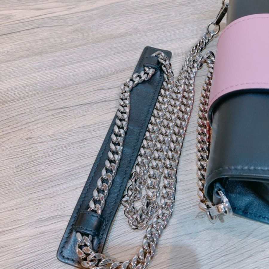 PRADA 鏈條包 水晶包 黑色粉紅色牛皮CITY CALF LEATHER AND CRYSTAL RIBBONS-7