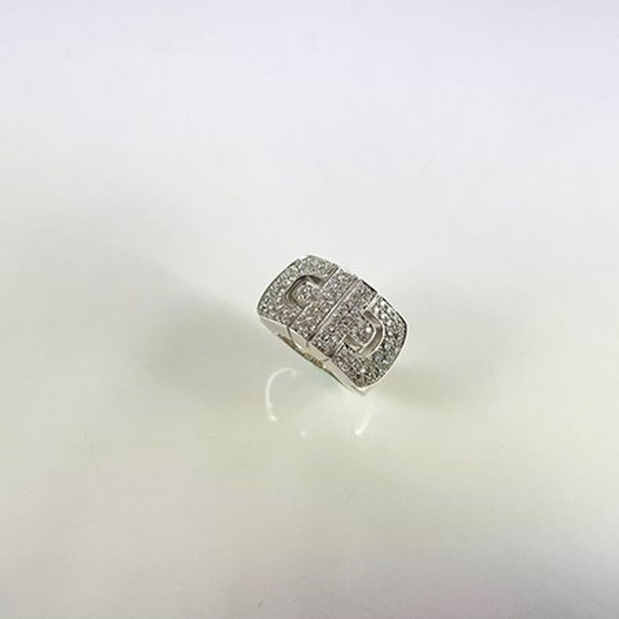 BVLGARI 寶格麗750白K滿鑽寬版戒指 AN853729-1