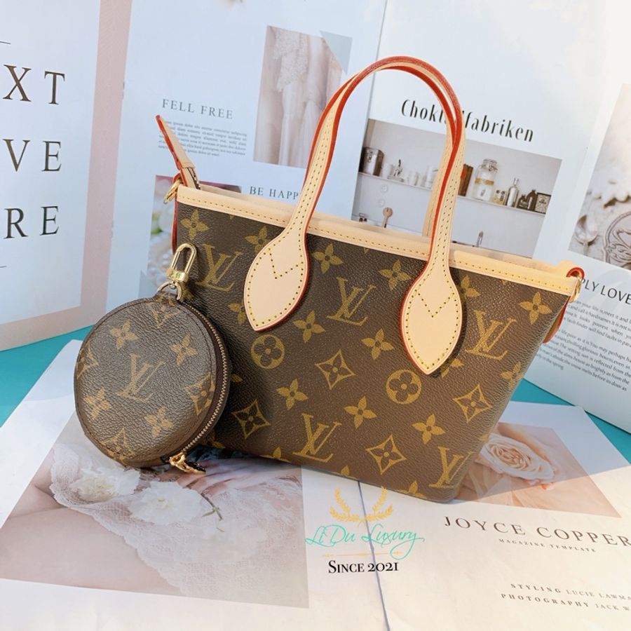 【 全新商品 】LV M46705 爆款字紋 NEVERFULL BB 奶茶色背帶 / 兩用購物包-1