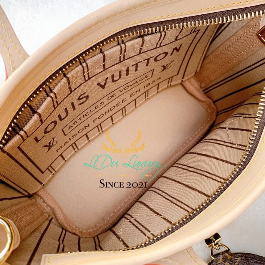 【 全新商品 】LV M46705 爆款字紋 NEVERFULL BB 奶茶色背帶 / 兩用購物包-4