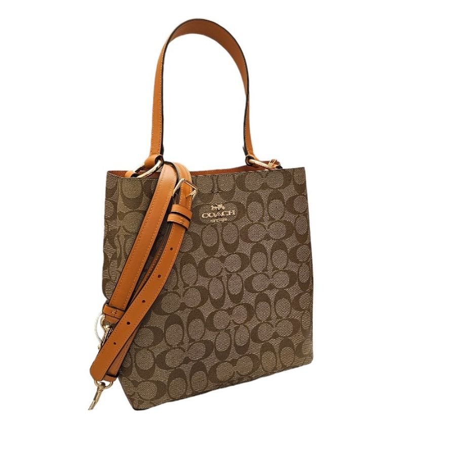 Coach橘帶老花咖啡c logo水桶包-5