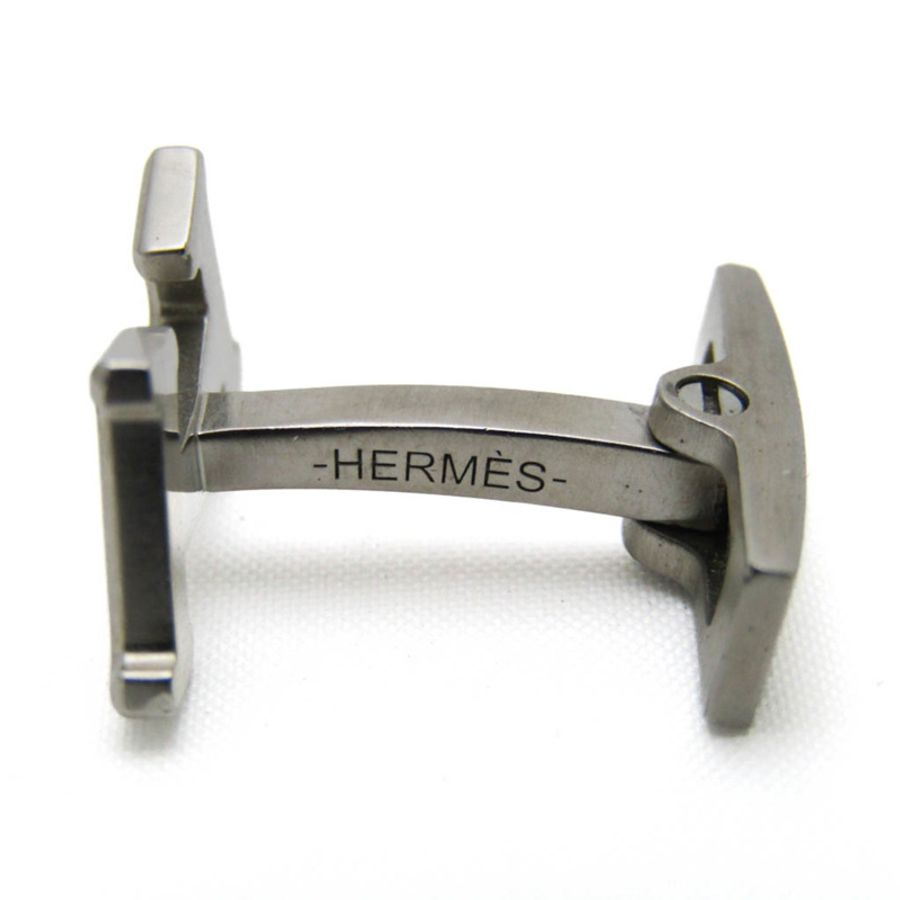【日本直送】Hermes 金屬固定背襯袖扣 銀色 H 微笑 H 標誌-6