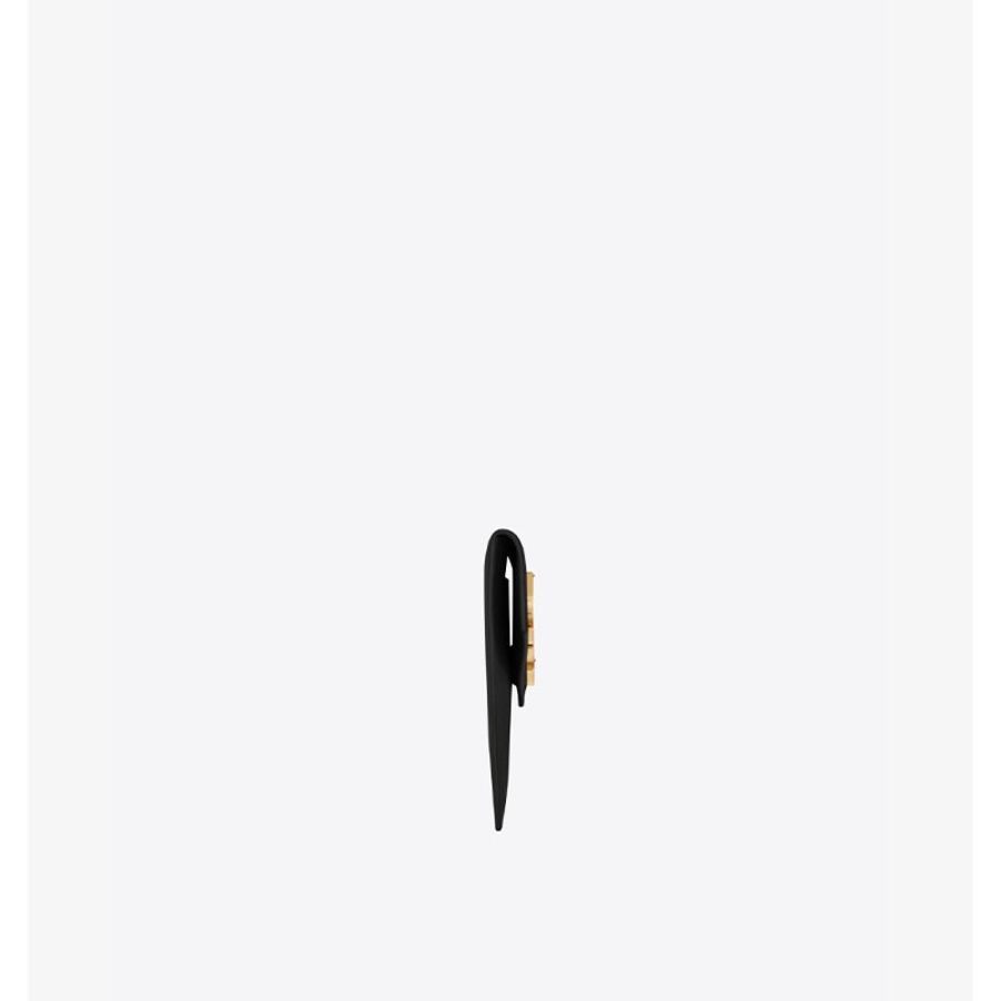 【YSL】MONOGRAM系列V字縫線魚子醬牛皮金屬LOGO暗釦三折短夾/手拿包/晚宴包-4