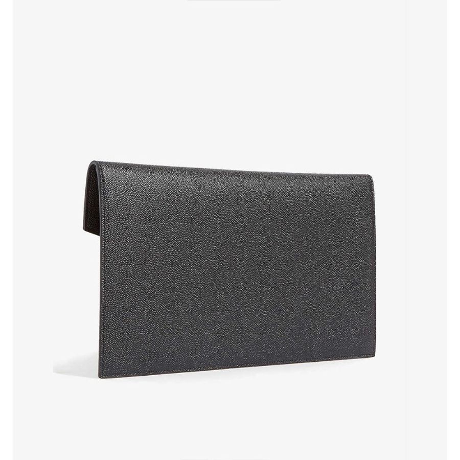 【YSL】MONOGRAM系列V字縫線魚子醬牛皮金屬LOGO暗釦三折短夾/手拿包/晚宴包-5