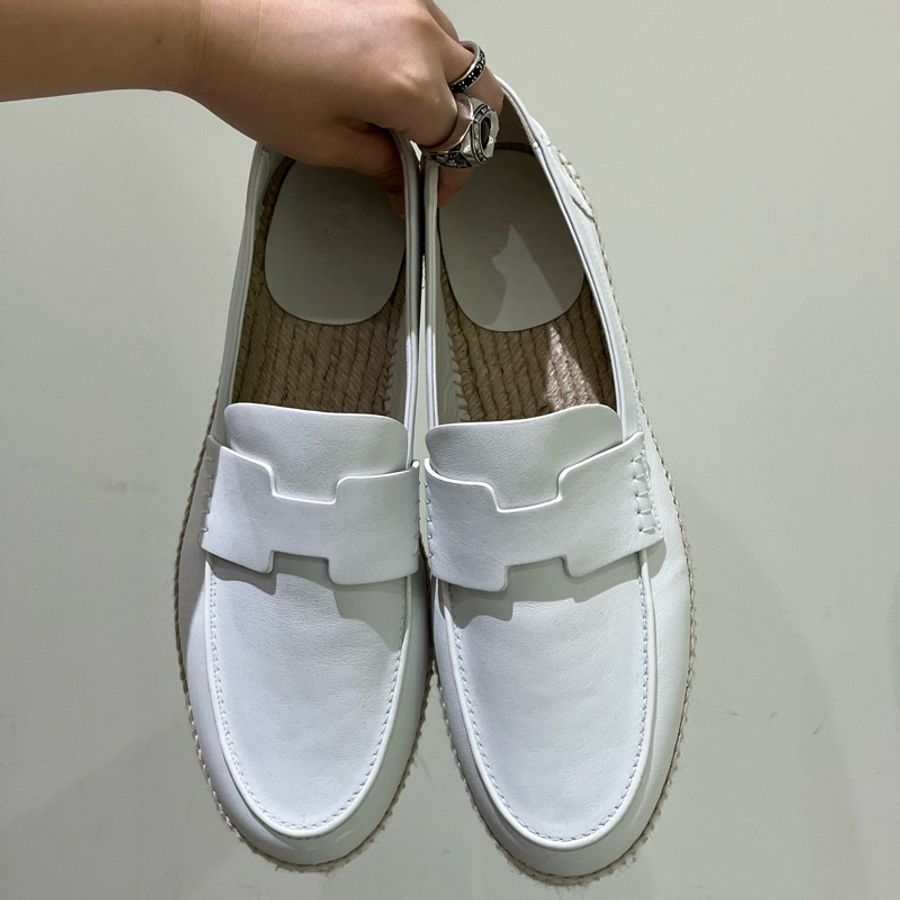 HERMES 白色皮鞋 男裝 TRIP ESPADRILLE LEATHER 42 SIZE-5