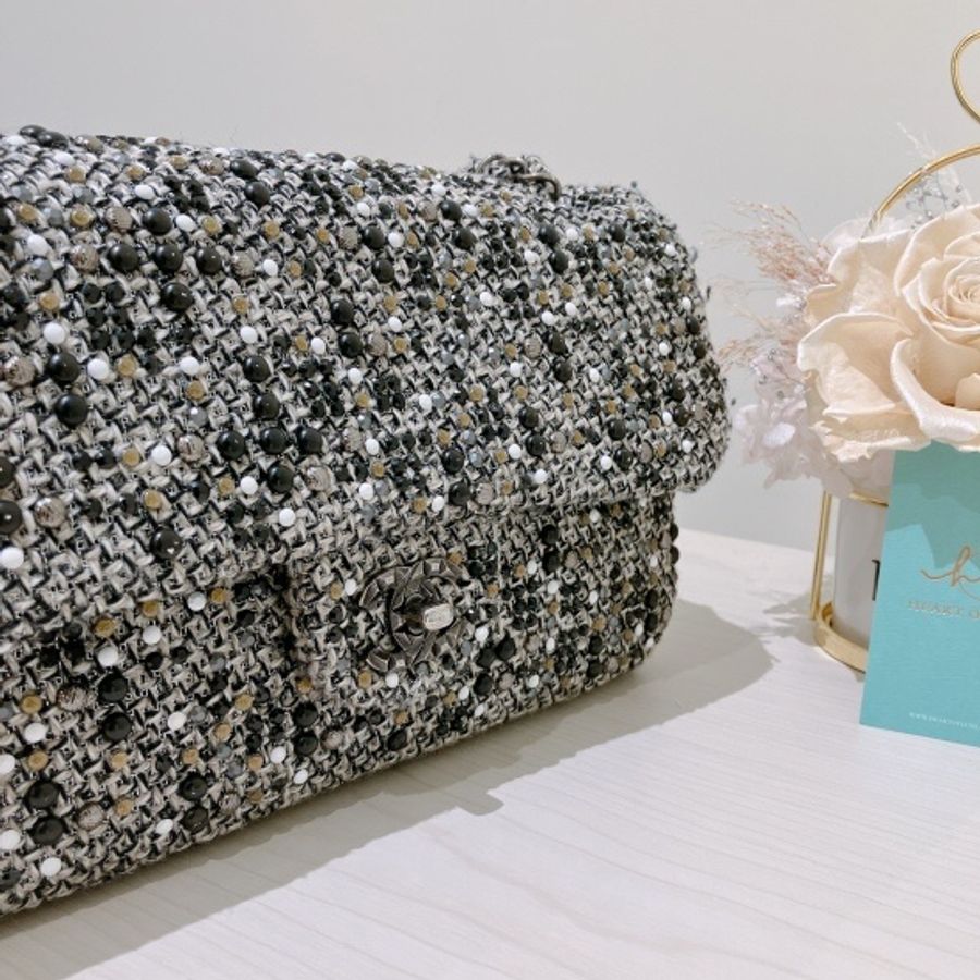 CHANEL 經典翻蓋包 鏈條包CLASSIC FLAP BAG TWEED X CRYSTAL-2