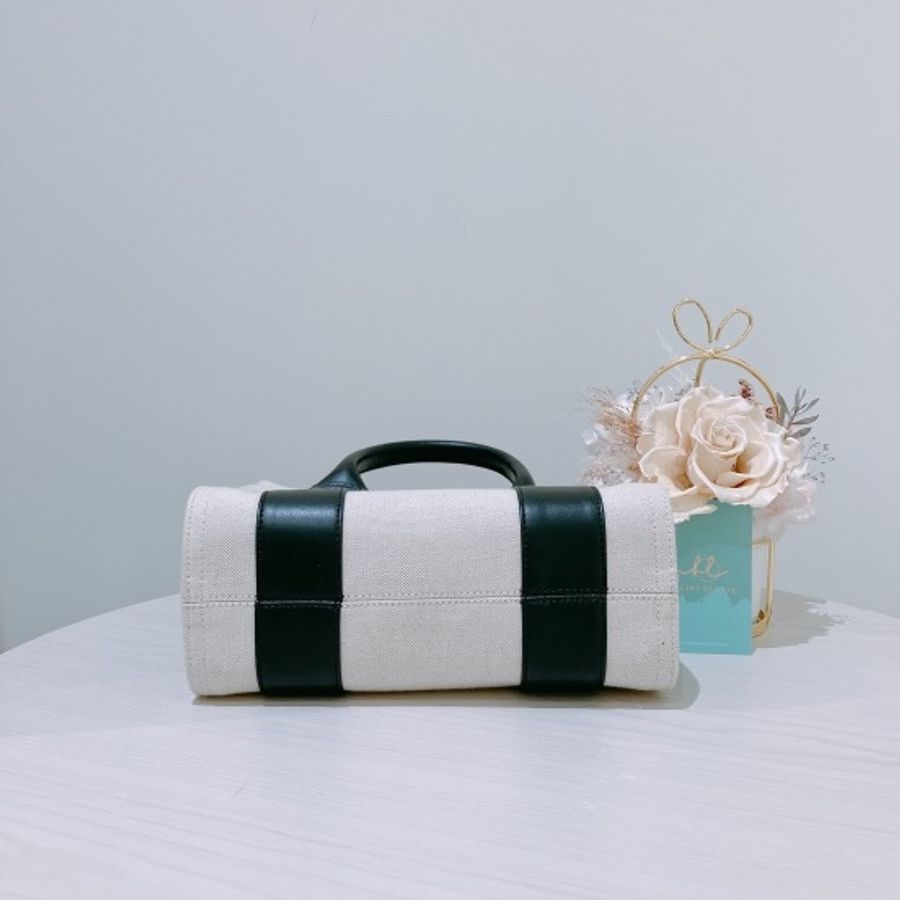 BALENCIAGA 迷你托特包 手挽包斜挎包 黑白色SMALL LEATHER COTTON CANVAS TOTE BAG-3