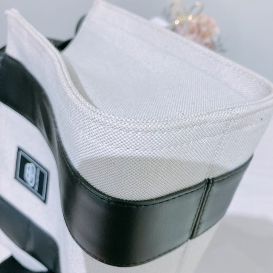 BALENCIAGA 迷你托特包 手挽包斜挎包 黑白色SMALL LEATHER COTTON CANVAS TOTE BAG-5