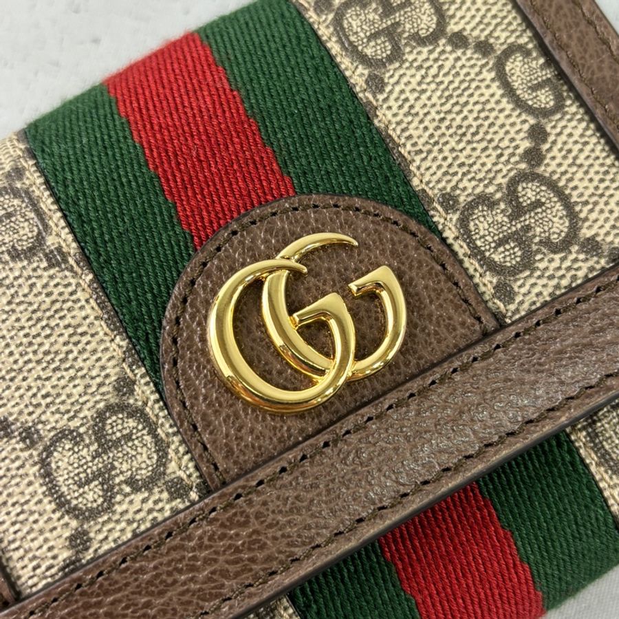 Gucci 523174老花PVC拼皮革Ophidia三折短夾-6