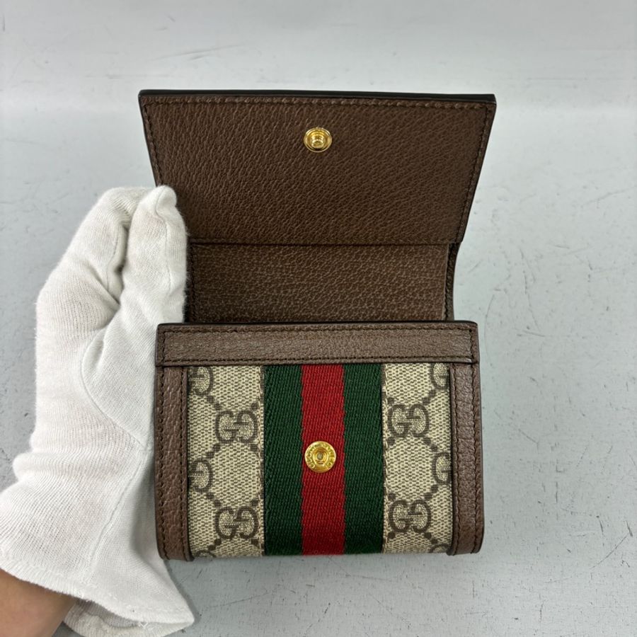 Gucci 523174老花PVC拼皮革Ophidia三折短夾-7