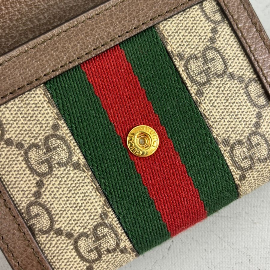 Gucci 523174老花PVC拼皮革Ophidia三折短夾-8
