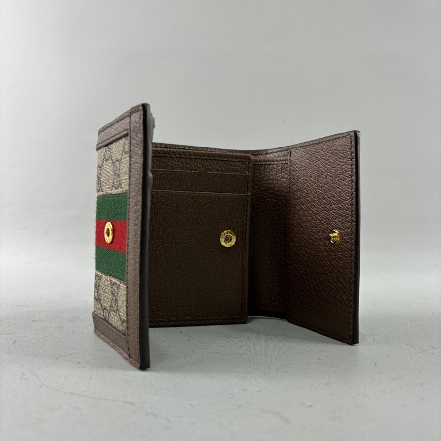 Gucci 523174老花PVC拼皮革Ophidia三折短夾-10