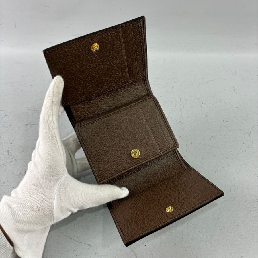 Gucci 523174老花PVC拼皮革Ophidia三折短夾-11