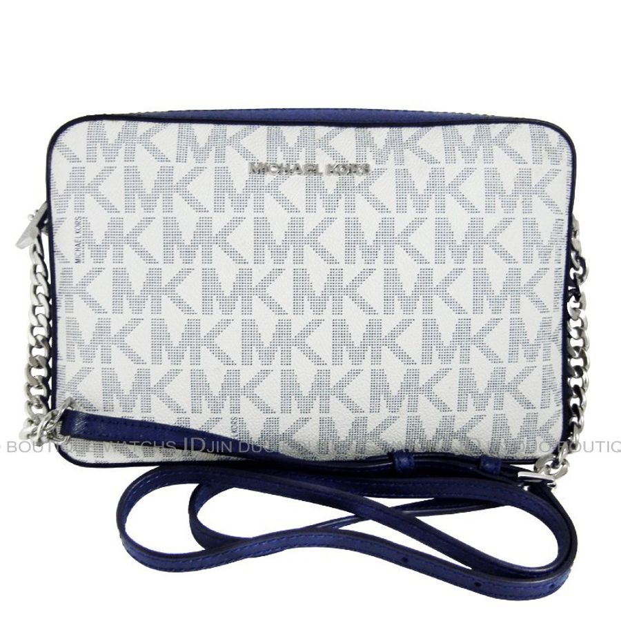 金鐸精品~2305 MICHAEL KORS MK LOGO字紋 白藍色PVC 側肩背方包 全新品-0