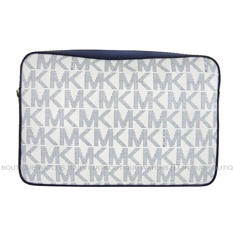 金鐸精品~2305 MICHAEL KORS MK LOGO字紋 白藍色PVC 側肩背方包 全新品-1