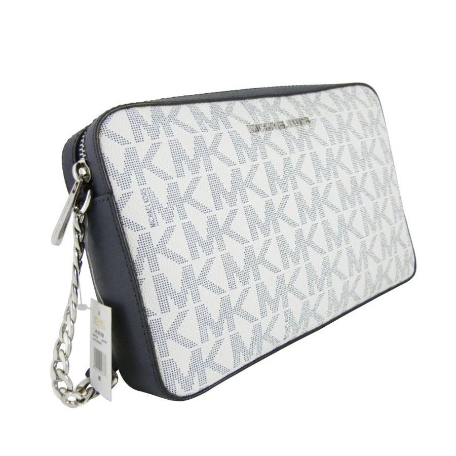 金鐸精品~2305 MICHAEL KORS MK LOGO字紋 白藍色PVC 側肩背方包 全新品-3