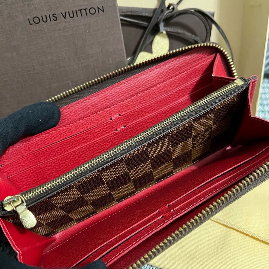 Louis Vuitton 咖啡棋盤格紅內裡拉鍊長夾-1
