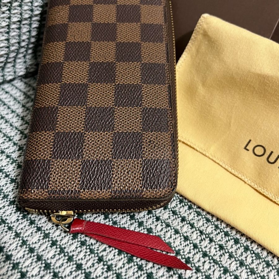 Louis Vuitton 咖啡棋盤格紅內裡拉鍊長夾-2