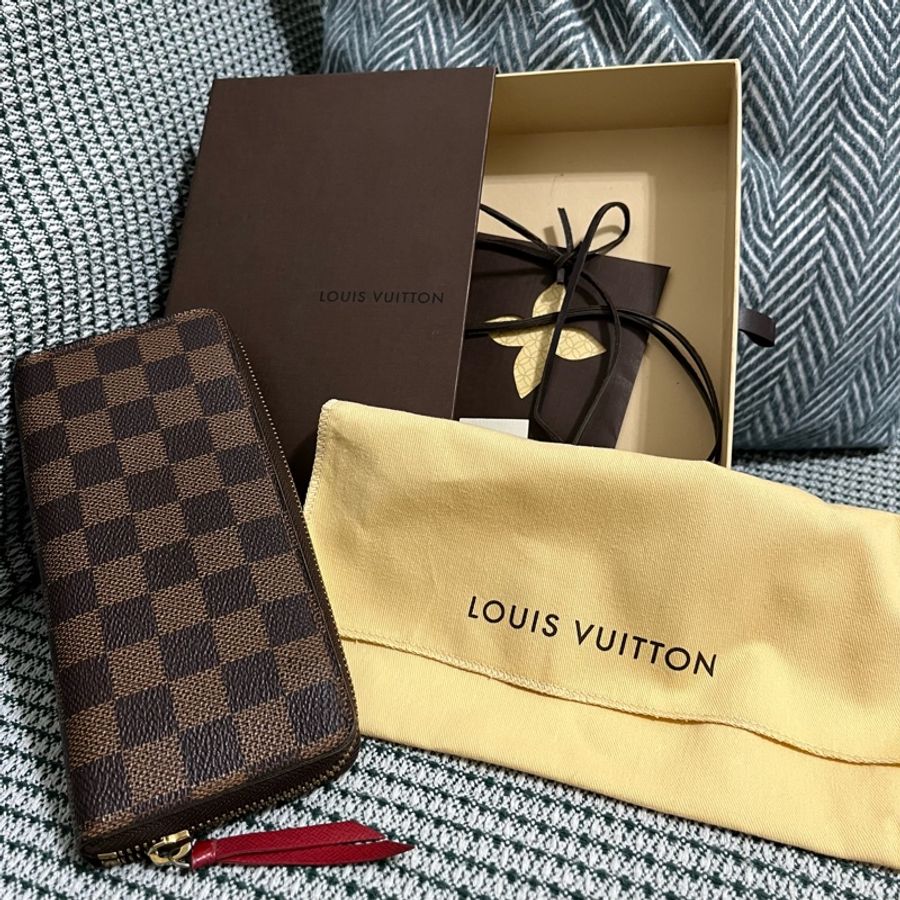 Louis Vuitton 咖啡棋盤格紅內裡拉鍊長夾-5