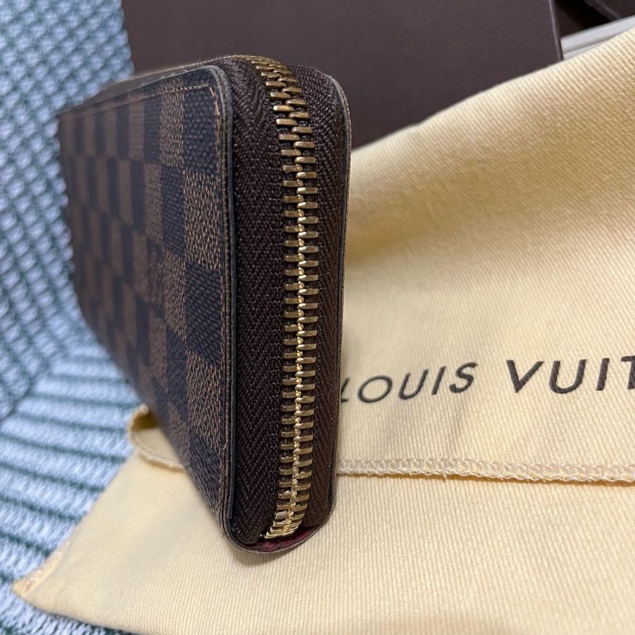 Louis Vuitton 咖啡棋盤格紅內裡拉鍊長夾-9