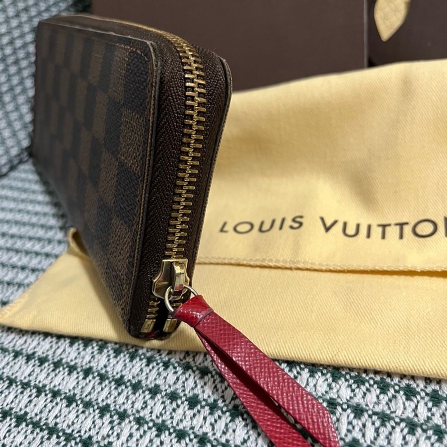 Louis Vuitton 咖啡棋盤格紅內裡拉鍊長夾-11
