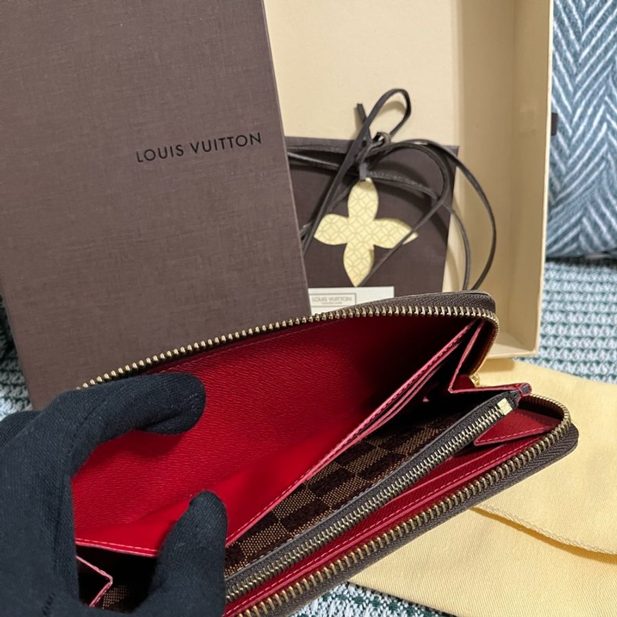 Louis Vuitton 咖啡棋盤格紅內裡拉鍊長夾-14