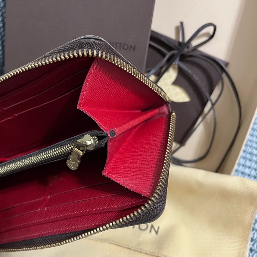 Louis Vuitton 咖啡棋盤格紅內裡拉鍊長夾-16