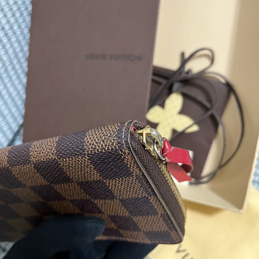 Louis Vuitton 咖啡棋盤格紅內裡拉鍊長夾-20