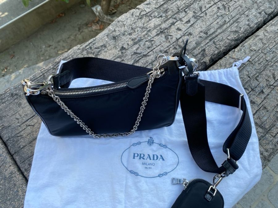 二手PRADA黑色尼龍帆布三合一斜背包Re-Edition 2005再生尼龍-7