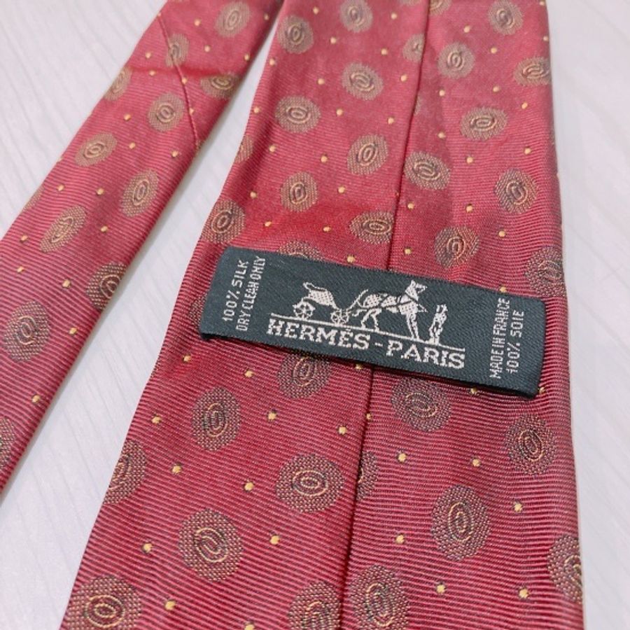 愛馬仕領帶 紅色 HERMES RED DOT SILK TIE-3