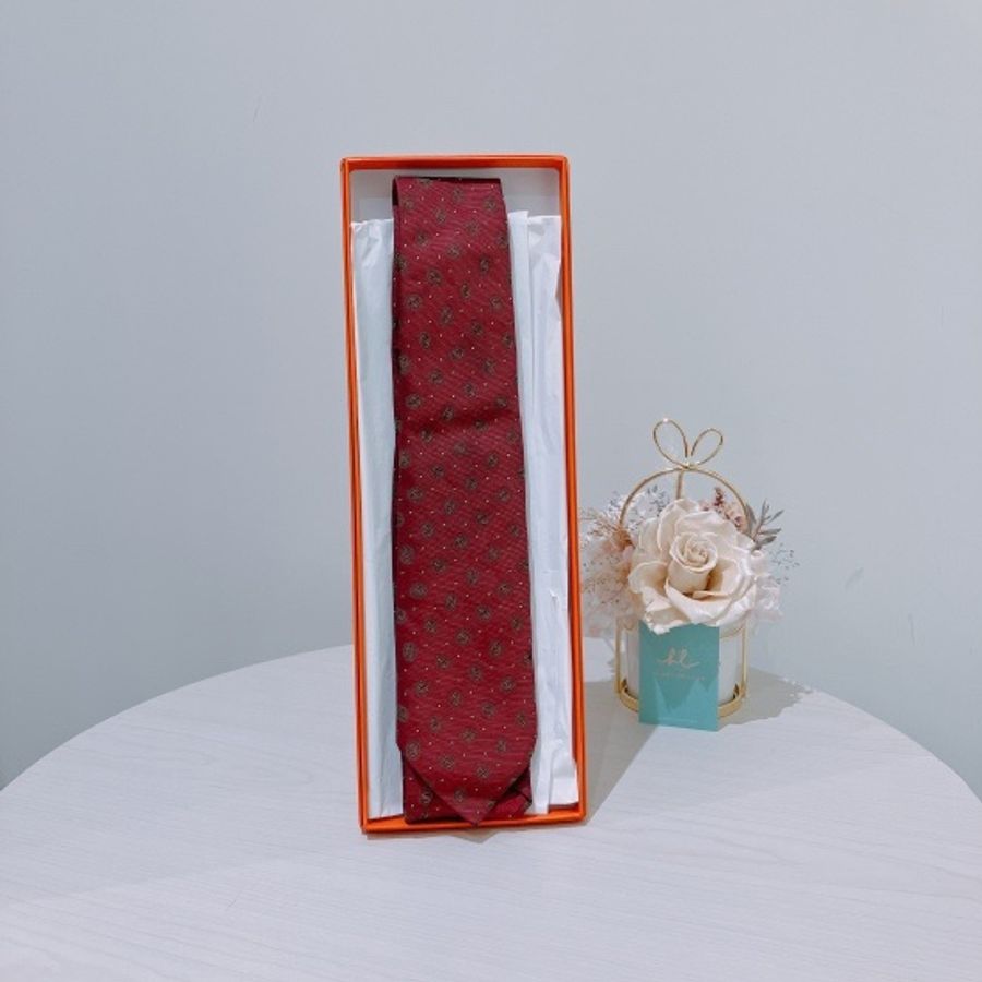愛馬仕領帶 紅色 HERMES RED DOT SILK TIE-5