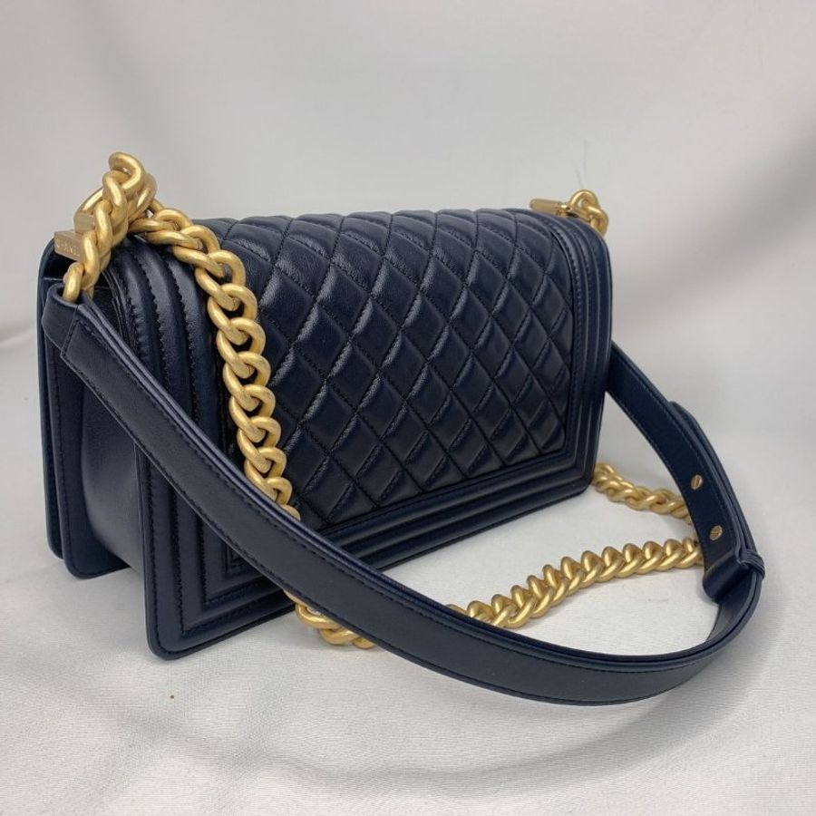 CHANEL 全新羊皮藍金BOY 25-5