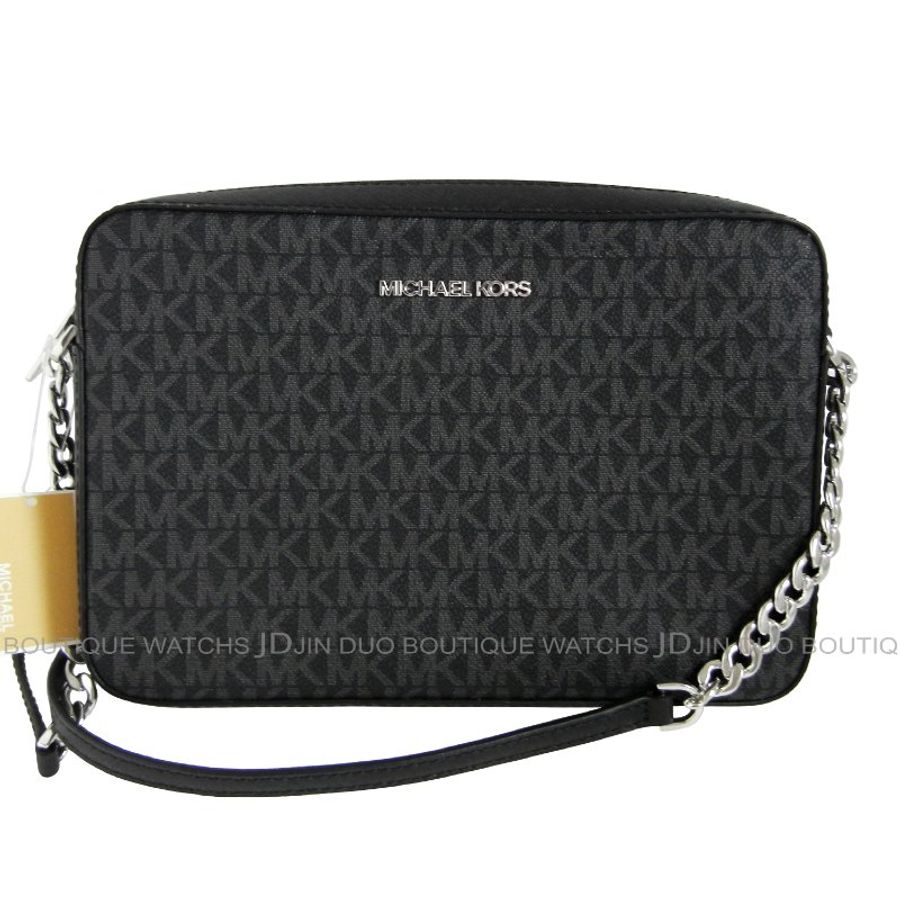 金鐸精品~2306 MICHAEL KORS MK LOGO字紋 黑灰色PVC 側肩背方包 全新品-0
