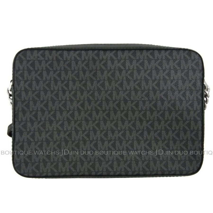 金鐸精品~2306 MICHAEL KORS MK LOGO字紋 黑灰色PVC 側肩背方包 全新品-1