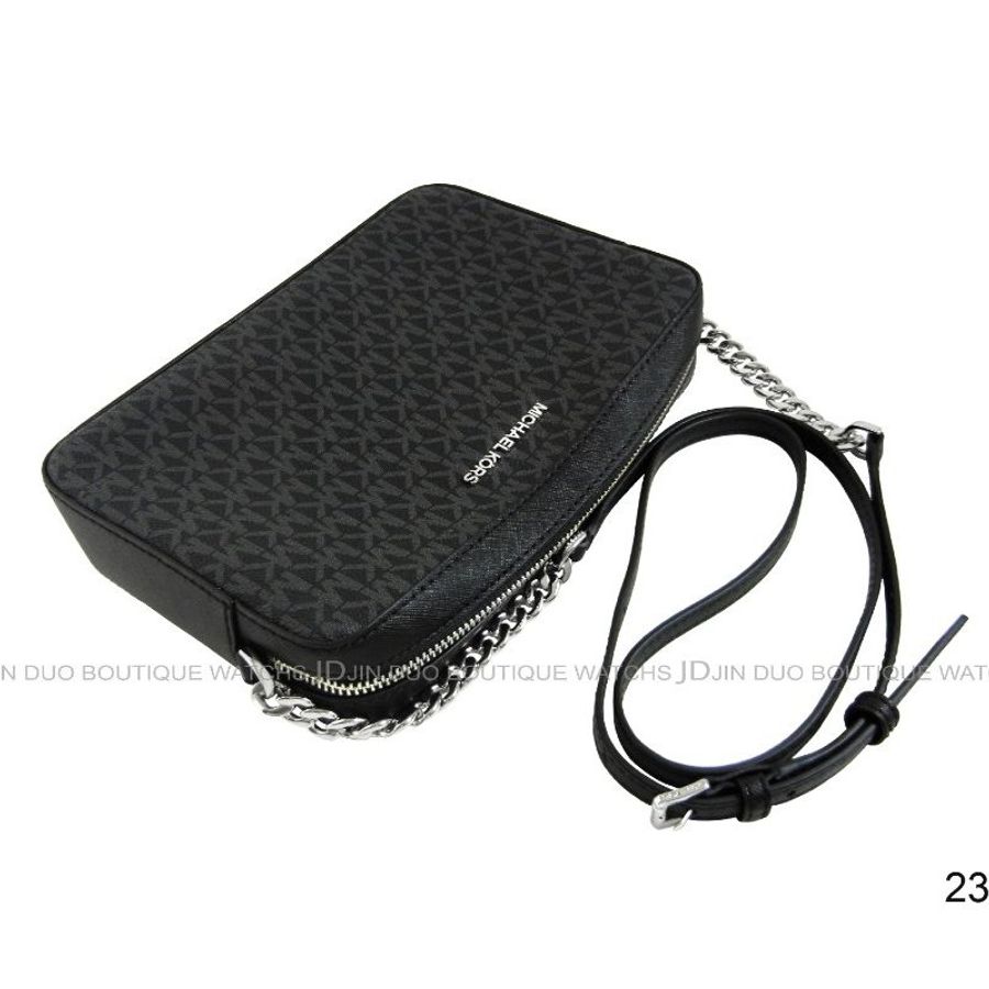 金鐸精品~2306 MICHAEL KORS MK LOGO字紋 黑灰色PVC 側肩背方包 全新品-2