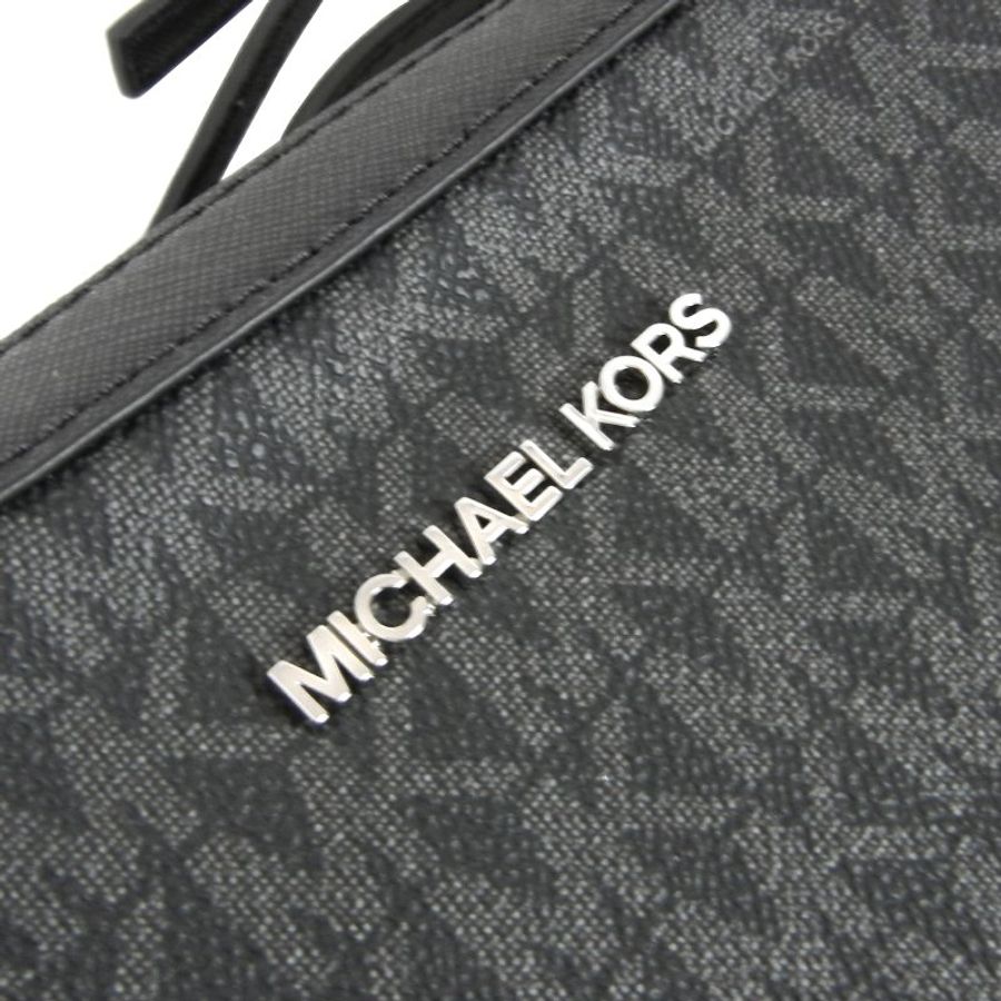 金鐸精品~2306 MICHAEL KORS MK LOGO字紋 黑灰色PVC 側肩背方包 全新品-5