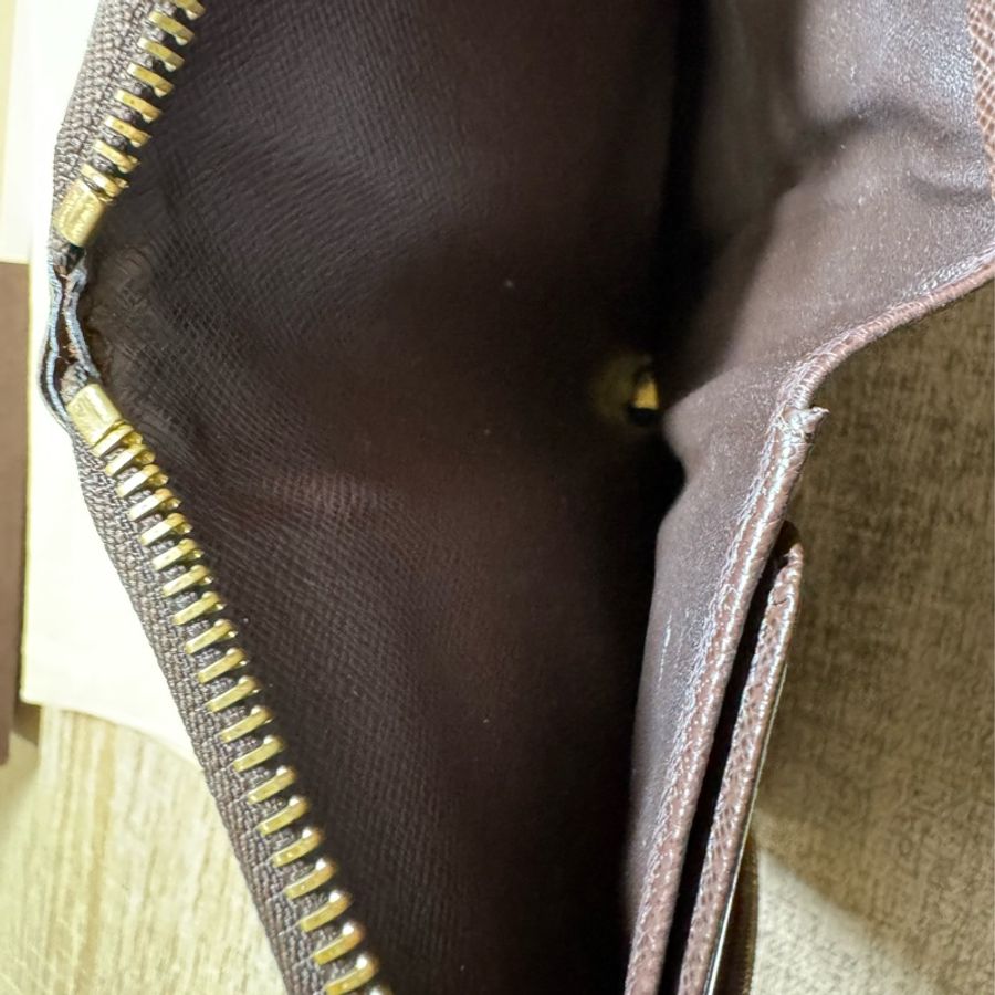 Louis Vuitton 路易威登 N60028 棋盤格LOGO Damier Ebene帆布10卡拉鍊中夾(咖啡)-11