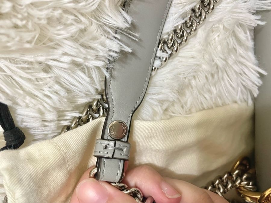 FENDI KAN I F系列經典品牌LOGO牛皮磁釦肩/斜背包(小-珍珠灰)-3