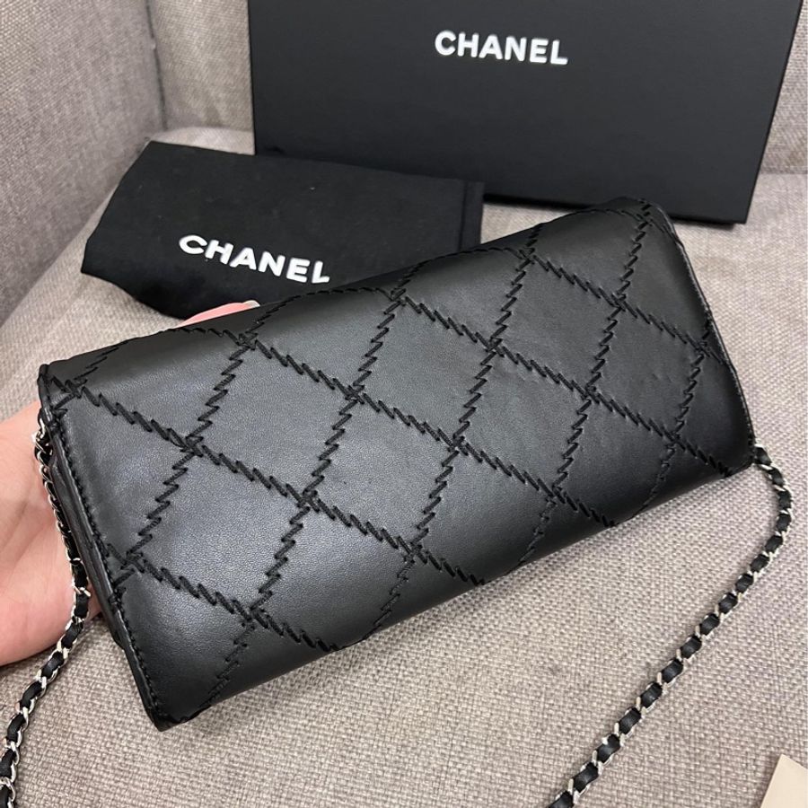 Chanel 銀釦外縫woc 肩揹腋下包-9