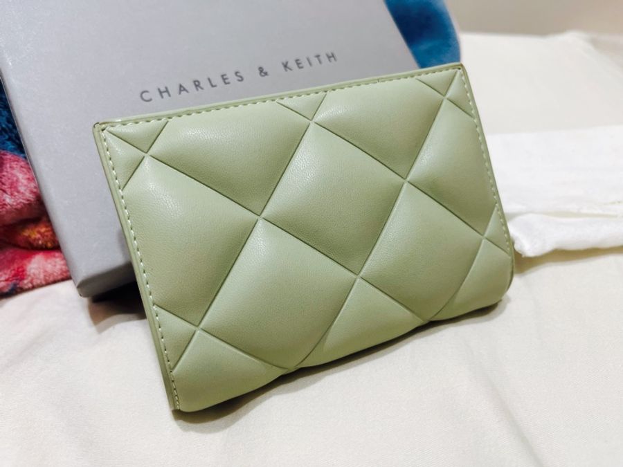 CHARLES & KEITH 菱格拉鍊短夾 - 薄荷綠 小CK皮夾-4
