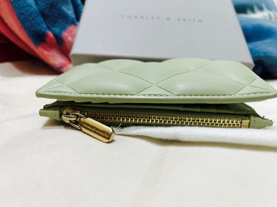 CHARLES & KEITH 菱格拉鍊短夾 - 薄荷綠 小CK皮夾-13
