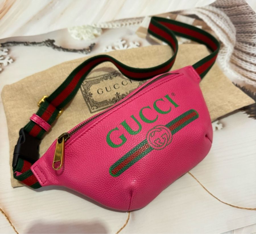 👜 全新閒置 GUCCI 復古風Logo經典綠紅綠織帶腰包-0