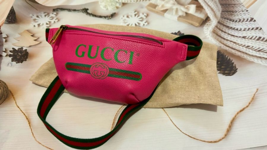 👜 全新閒置 GUCCI 復古風Logo經典綠紅綠織帶腰包-2