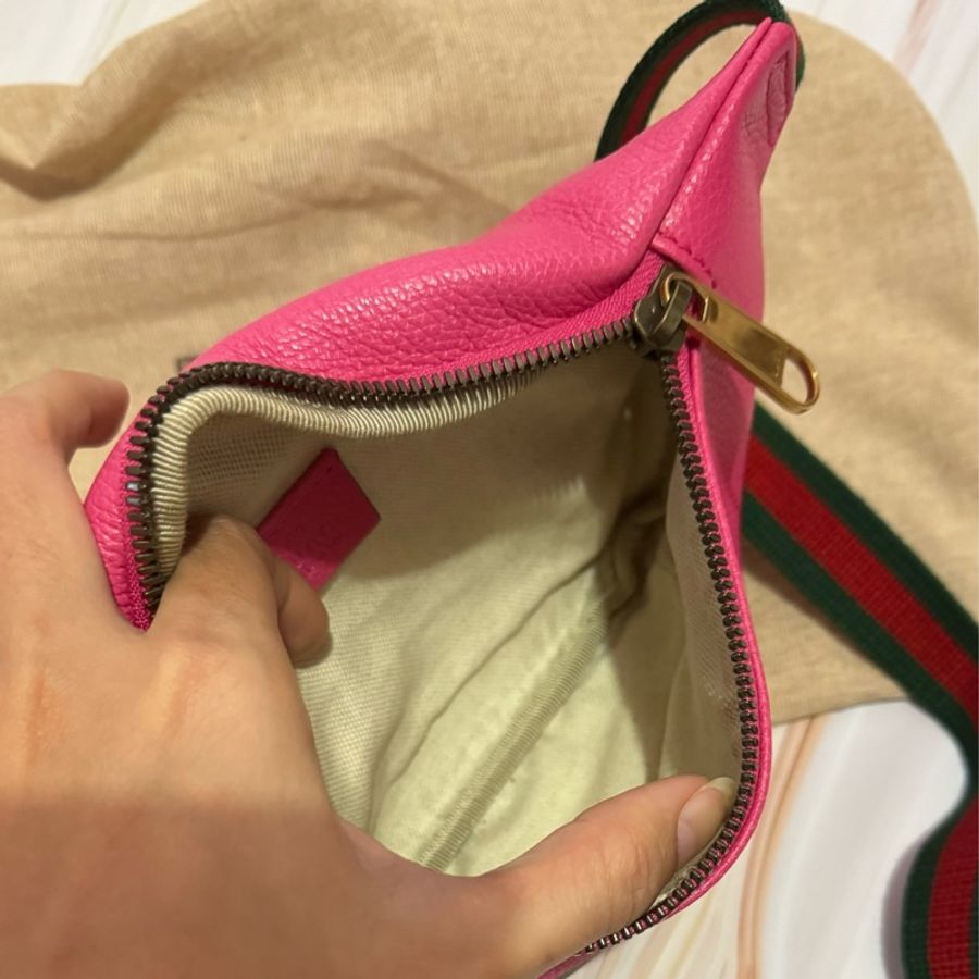 👜 全新閒置 GUCCI 復古風Logo經典綠紅綠織帶腰包-8